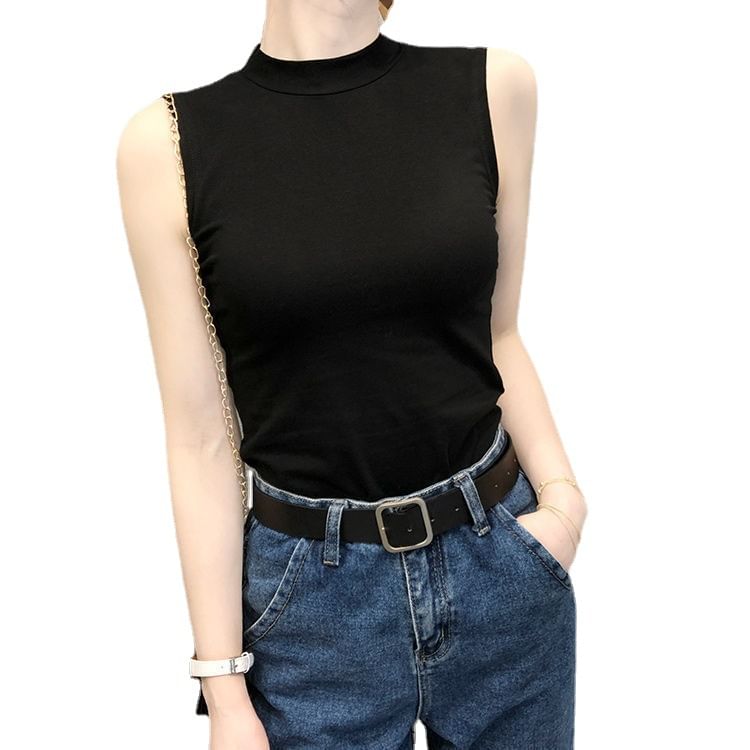 Plain Mock Neck Top Tank