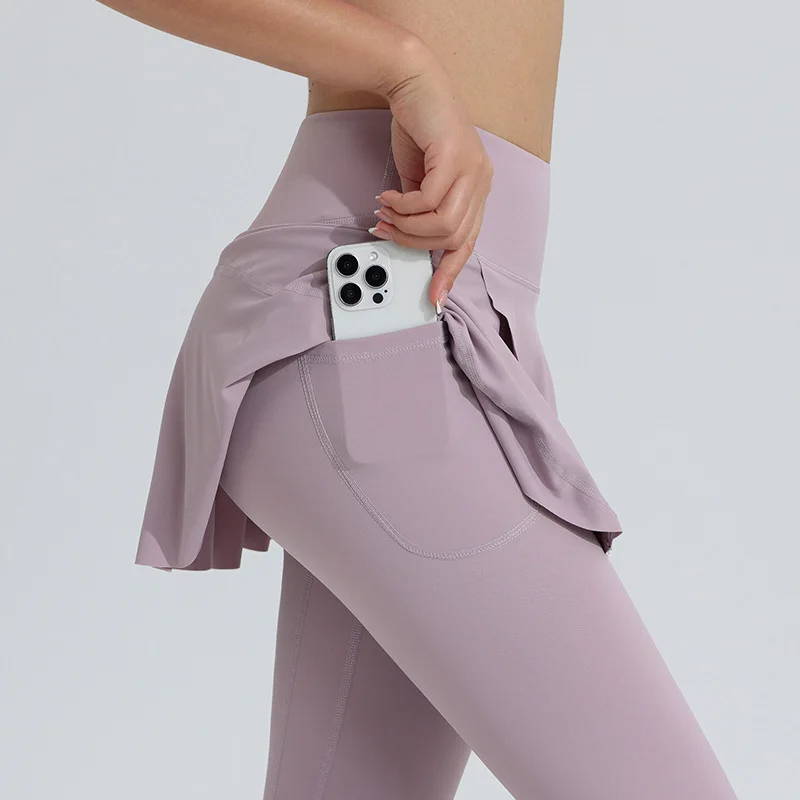New Yoga Pants Women's High Waist Tennis Skirt Fitness Speed Drying Running Pocket Sports Skirt Tight Pants