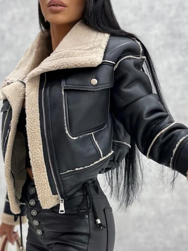 Warm Comfortable Leather Buttons Faux Pocket Women's Jacket