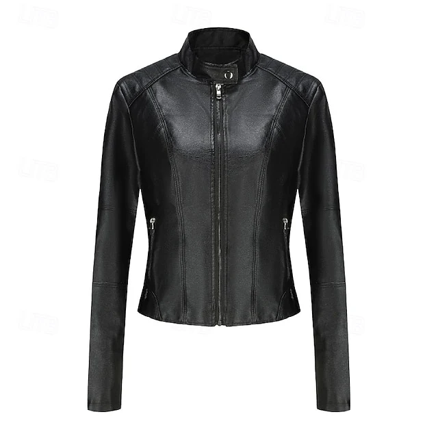 Comfortable Leather Zipper Pocket Jacket Faux Women's