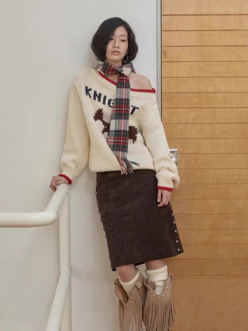 Fair Isle Icelandic Off-Shoulder Chunky Knit Sweater