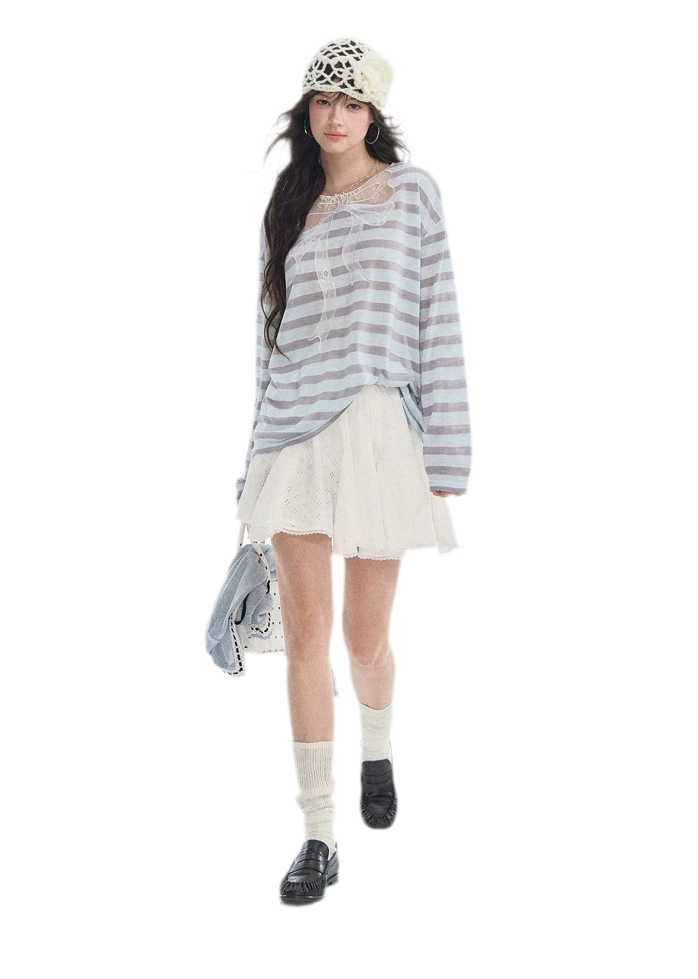 Contrast Lace Bow Blouse