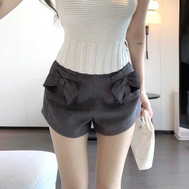 Knit Waist Camisole Shorts Plain Plaid High Top Bow /