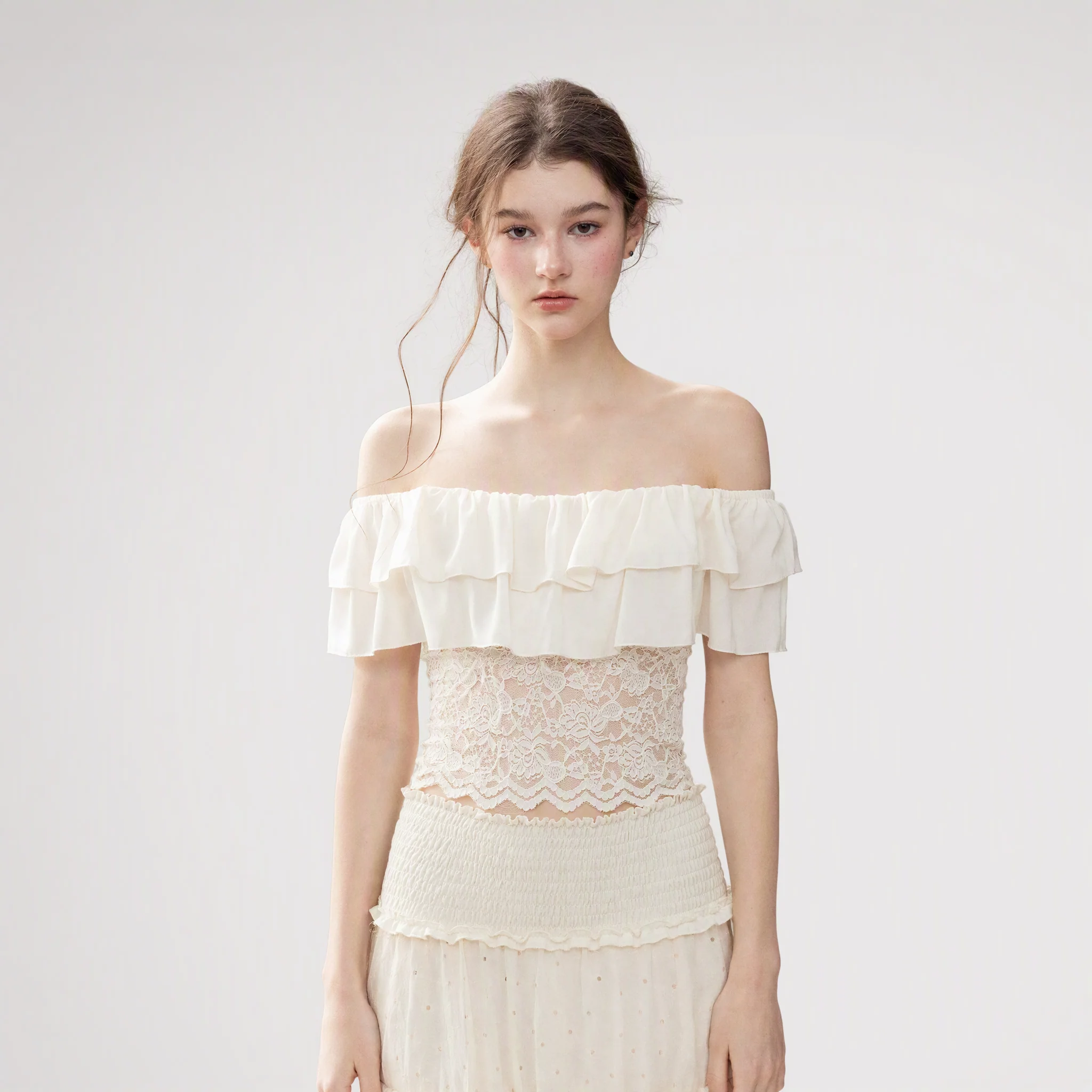 Ruffle Lace Off-Shoulder Top