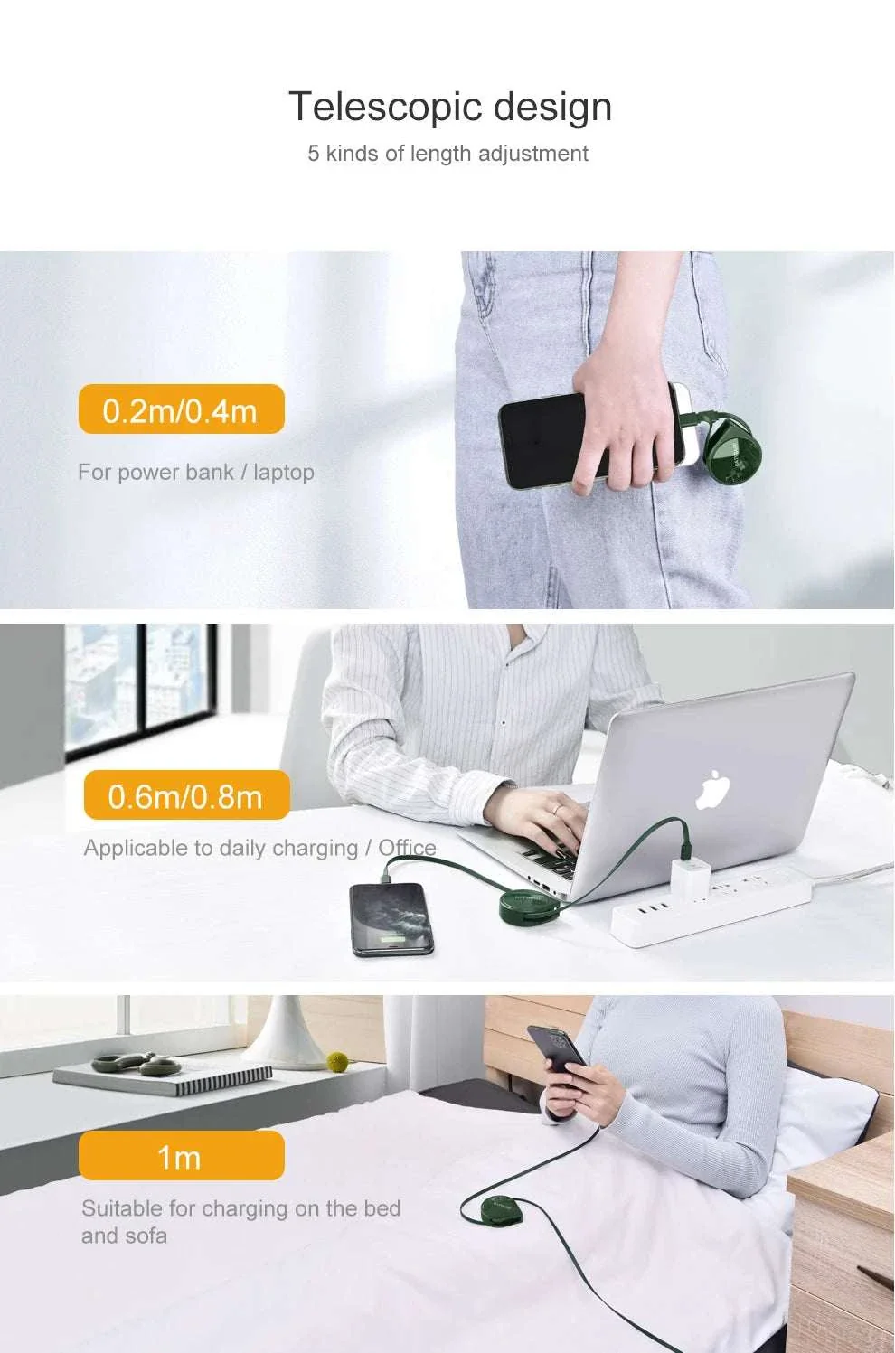 PD Fast Charging USB-C & Lightning Cable (Retractable)