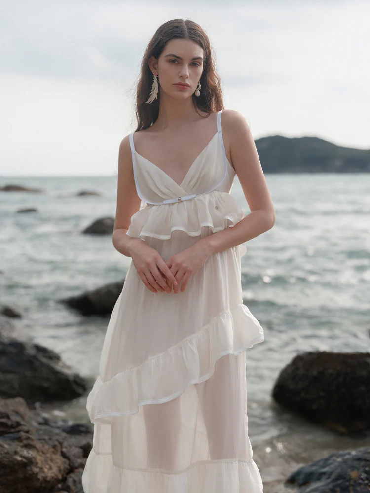 Ruffled Spaghetti Strap Backless Dress