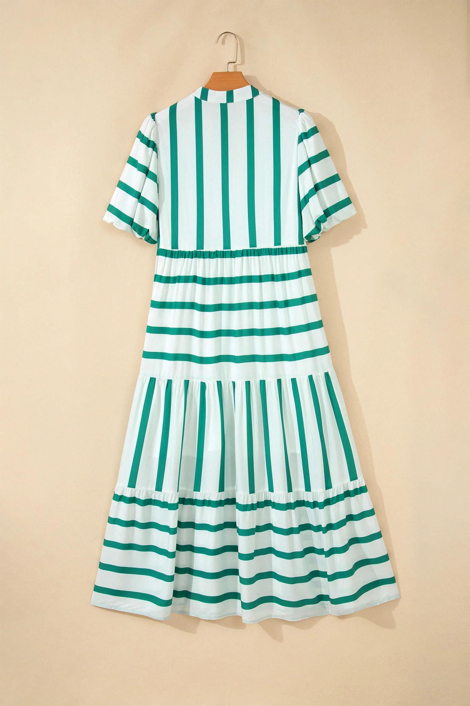 Green Stripe Half Sleeve Vacation Maxi Dress