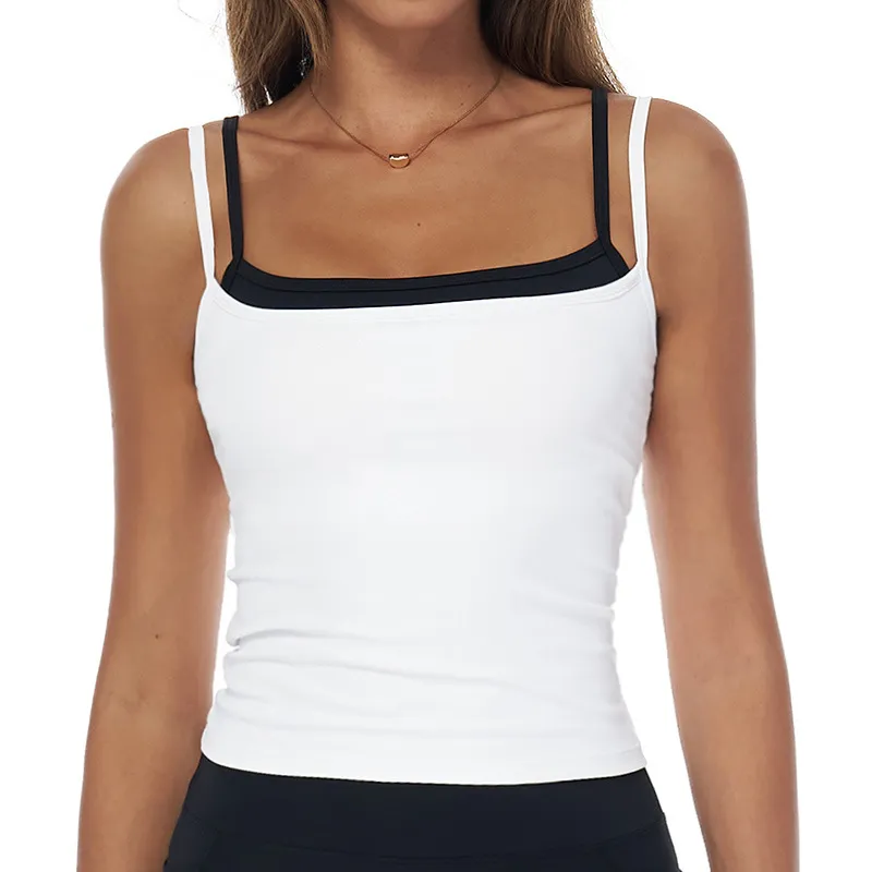 Fake Two-Piece Square Neck Yoga Tank Top
