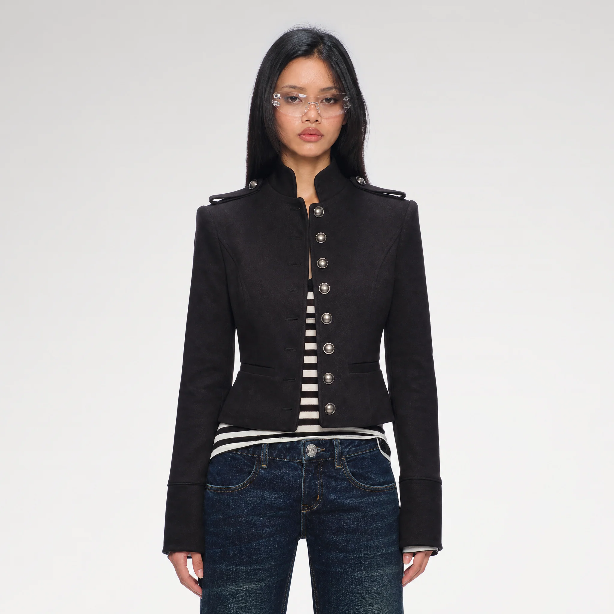 Coated Napoleon Fitted Cropped Jacket