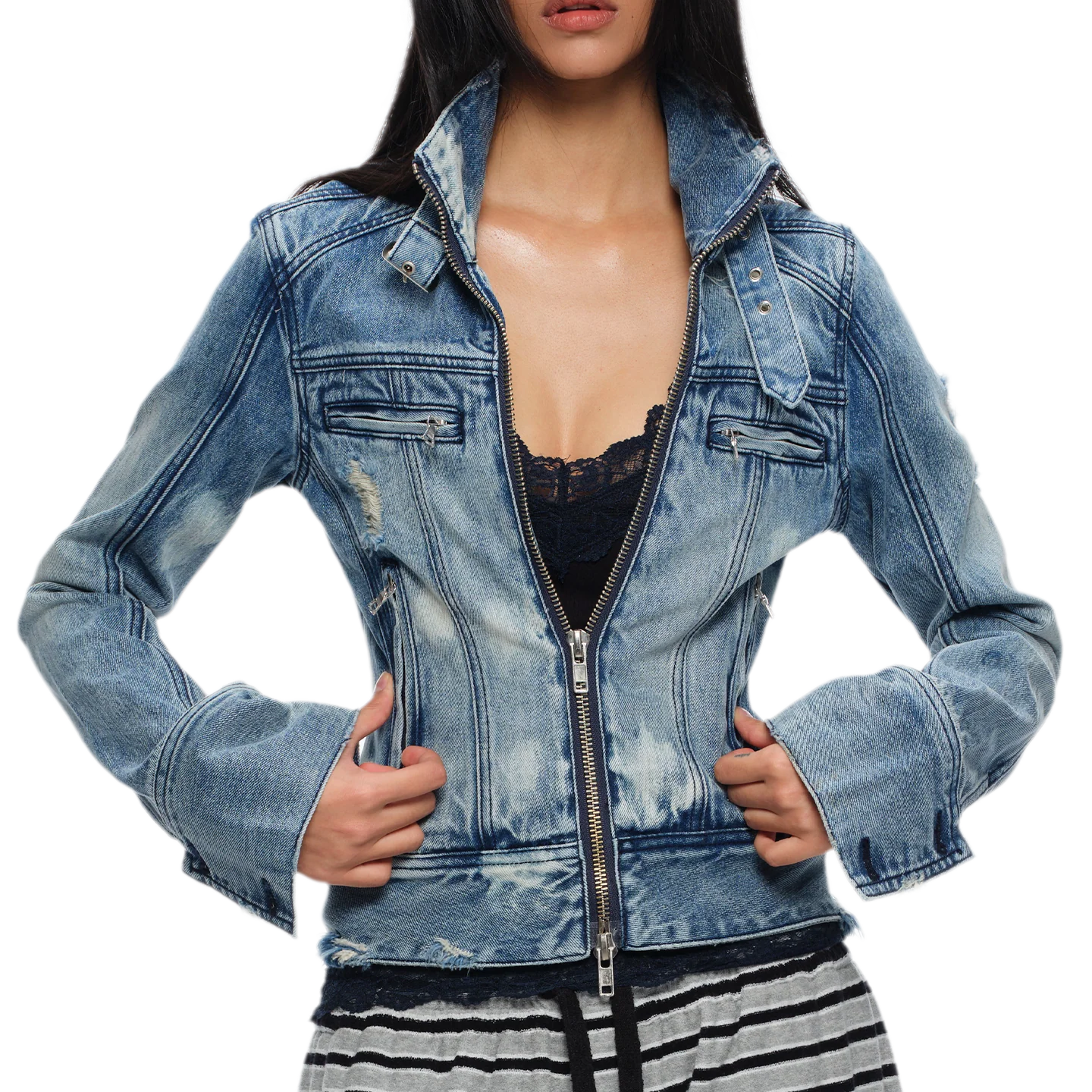 Distressed Cropped Denim Jacket