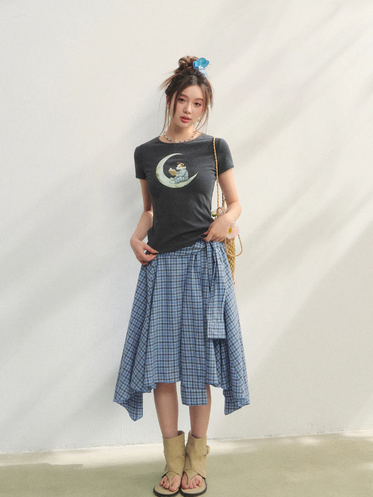Grey Printed Slim-Fit Knit T-Shirt