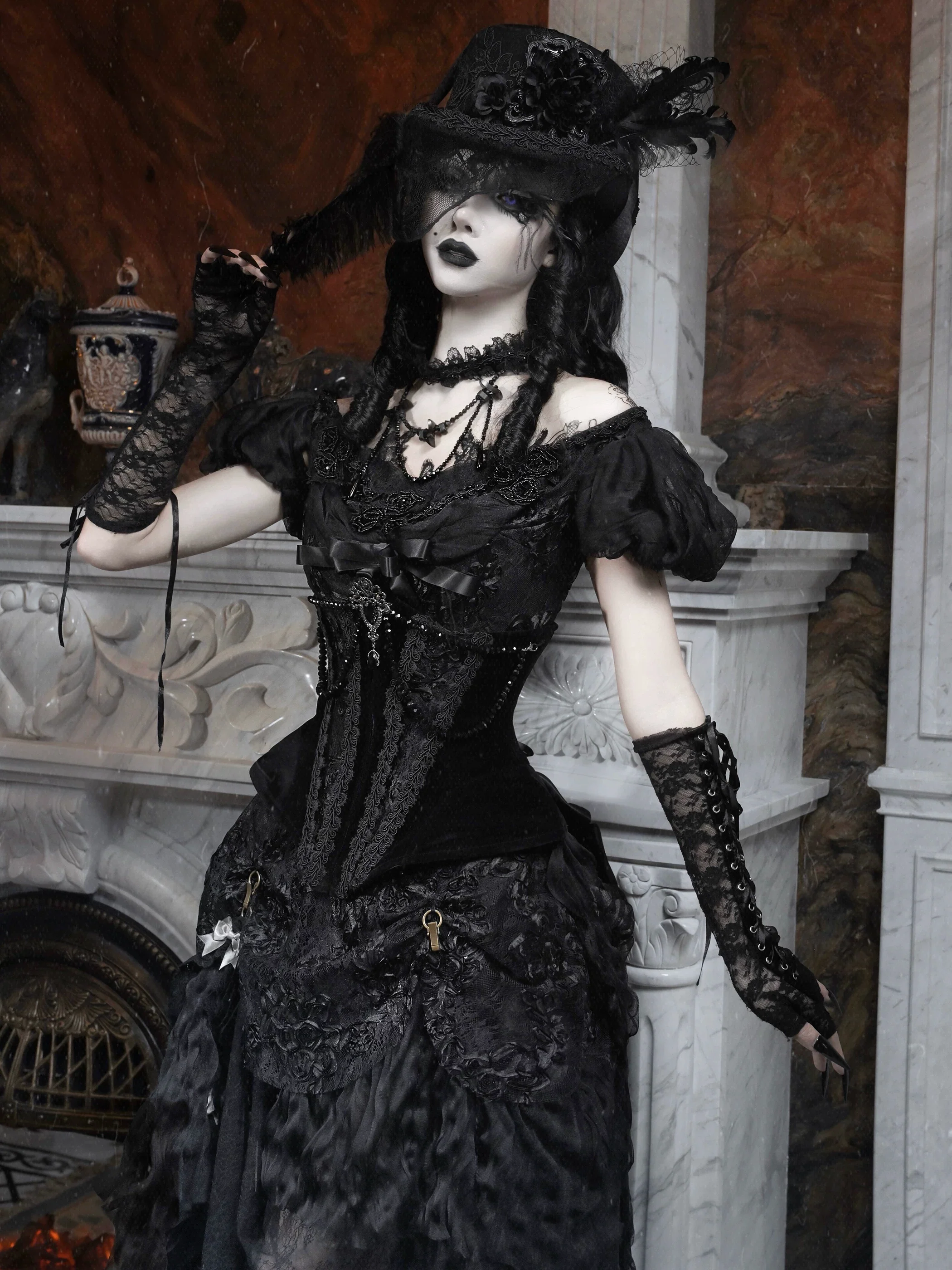 Gothic Velvet Fishbone Waist Corset