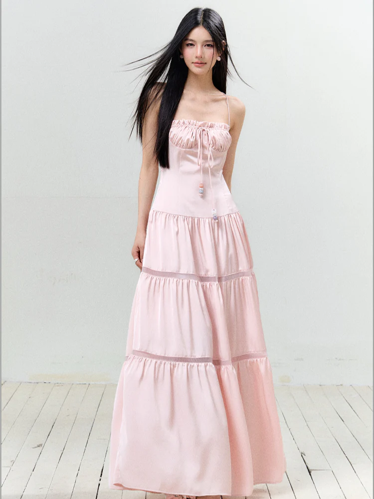 Hollow-out Ruched Tie-up Bustier Dress