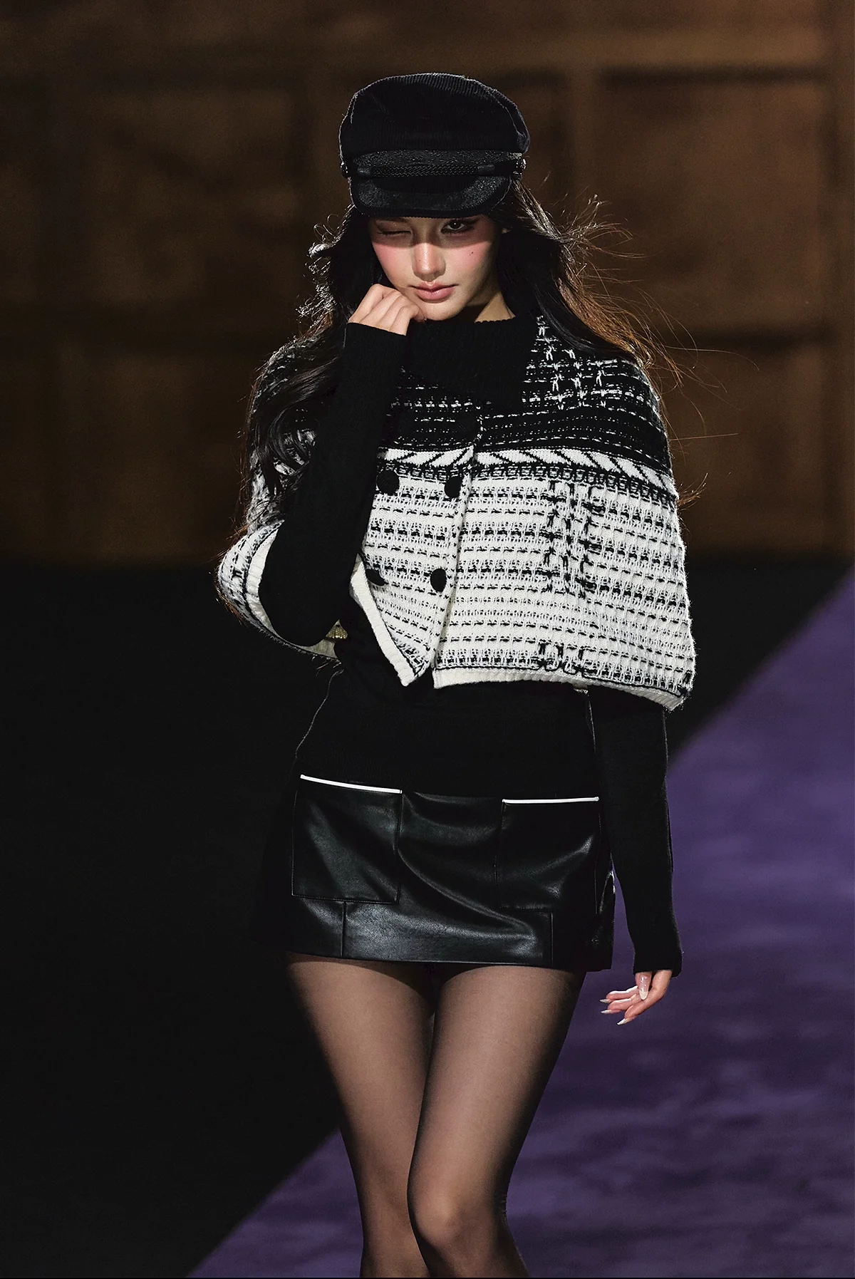 Tweed-Inspired Knit Cape & Crewneck Set