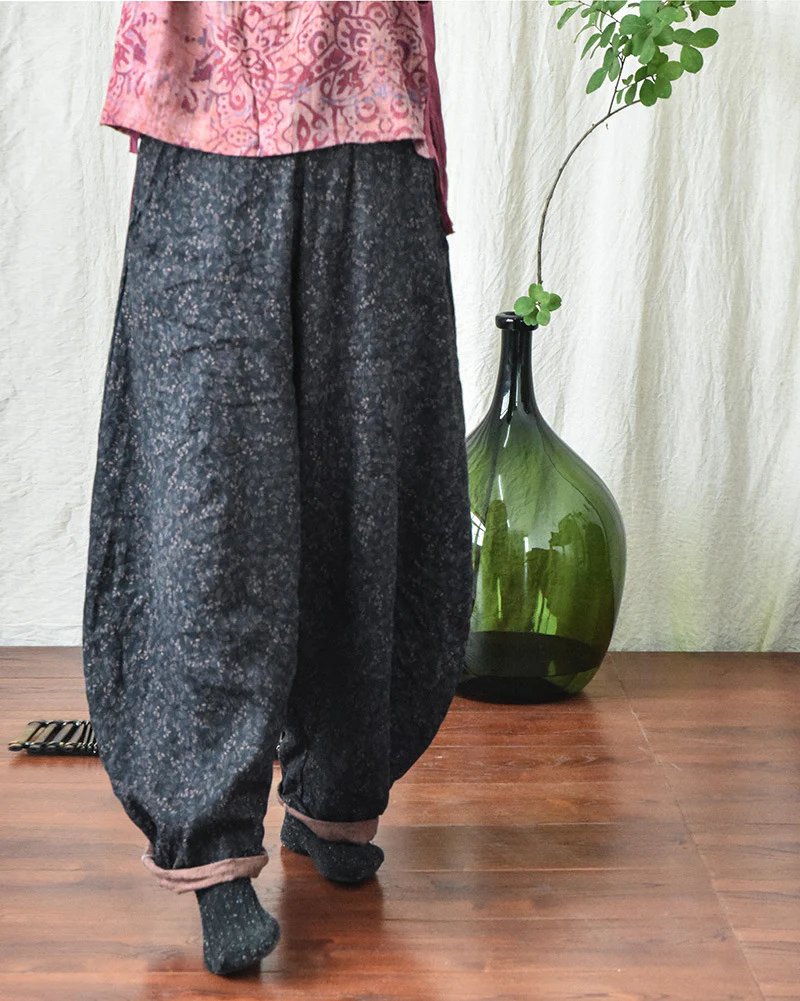 Women Loose Retro Printed Linen Casual Harem Pants