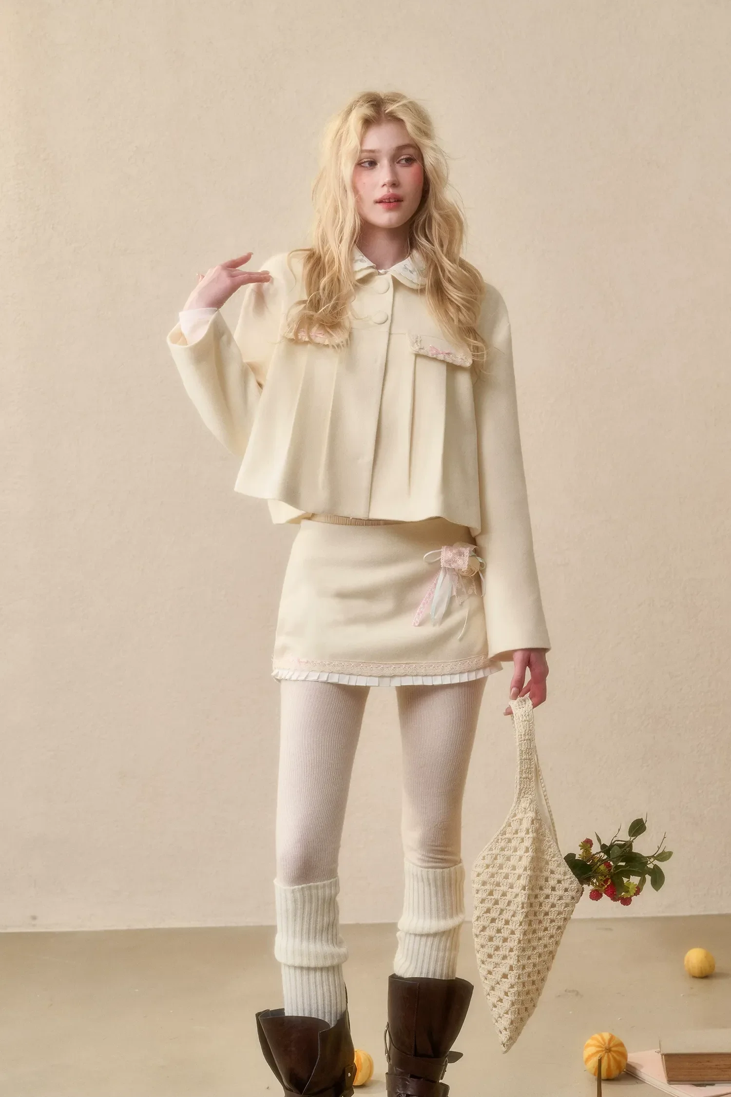 Embroidered Boxy Jacket Skirt Set