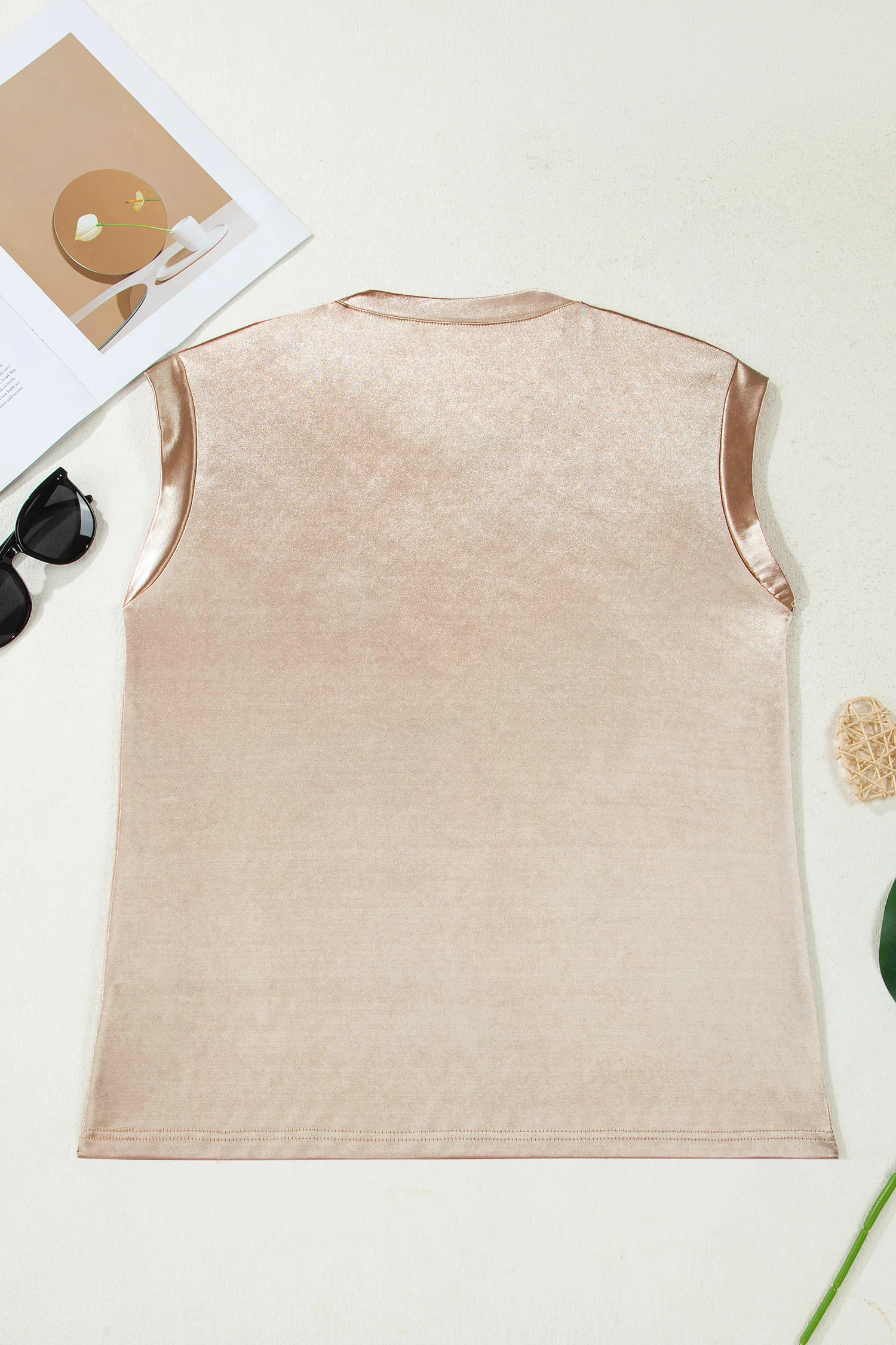 Summer Gold  Round Neck Metallic Tank Top