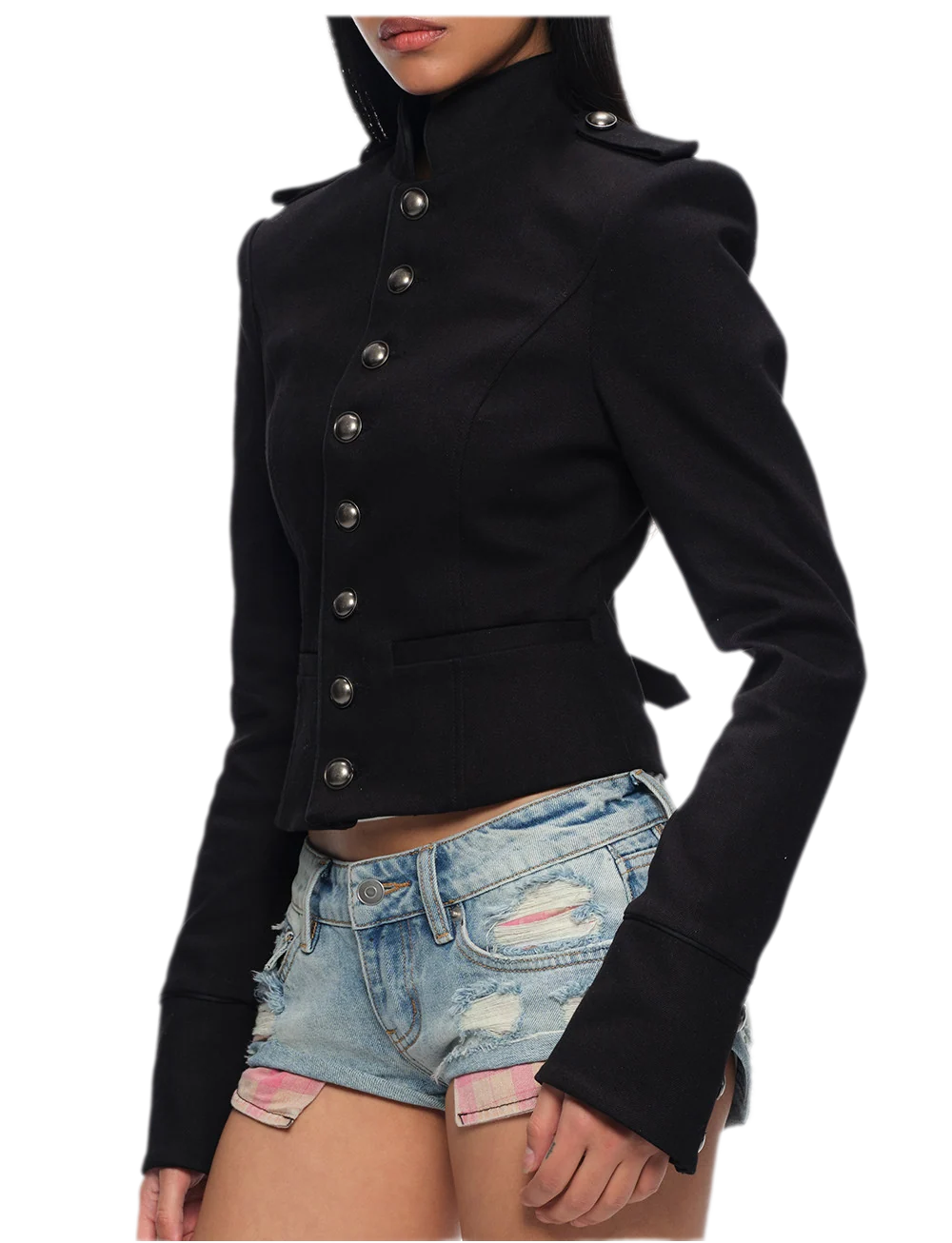 Coated Napoleon Fitted Cropped Jacket