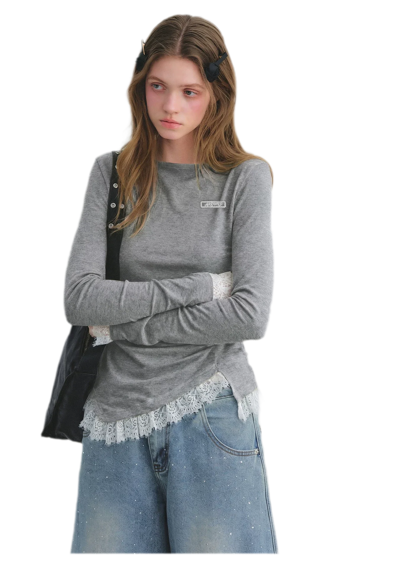 Lace Panel Ruched Hem Top
