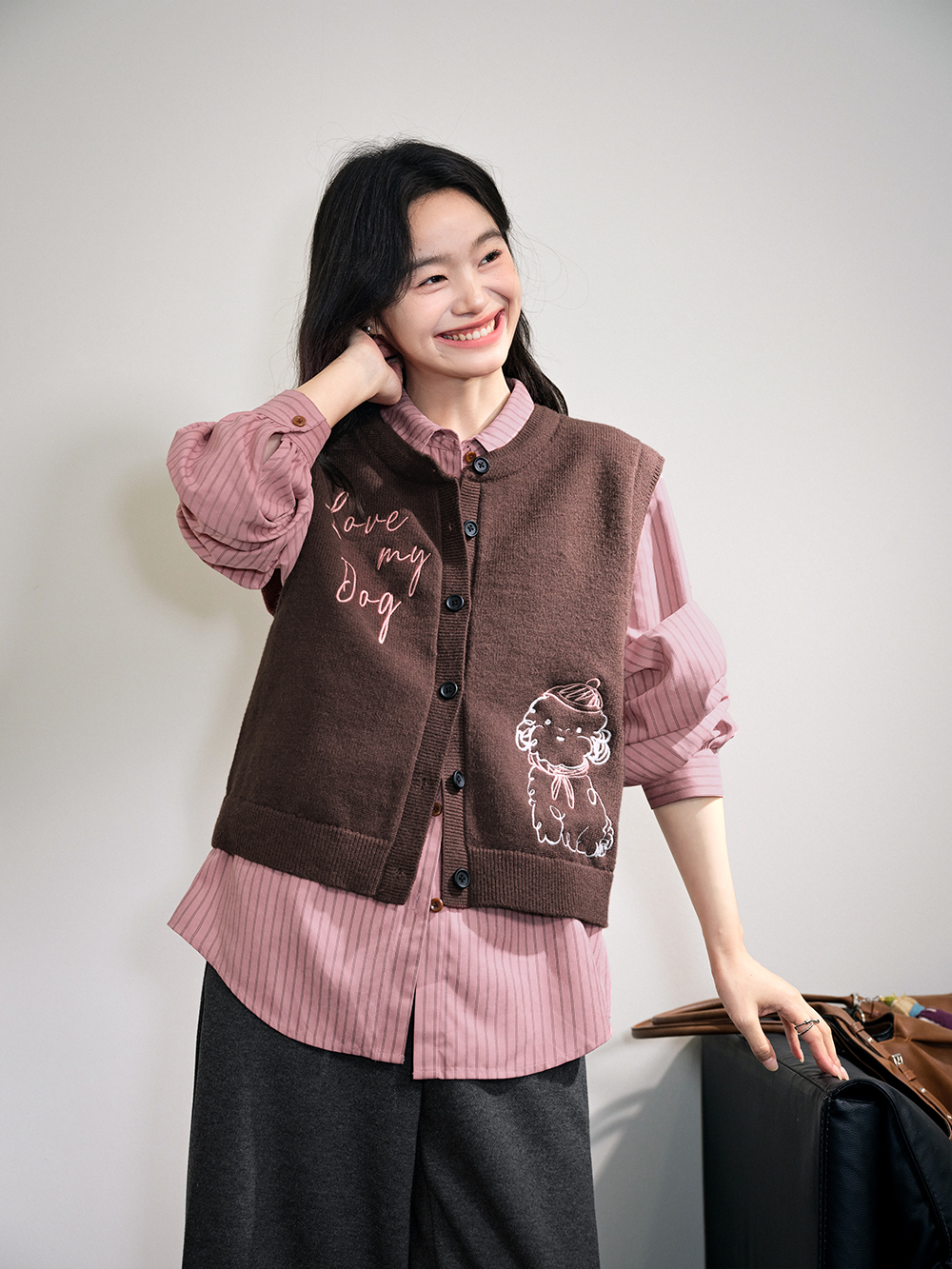 Embroidered Dog Knit Vest