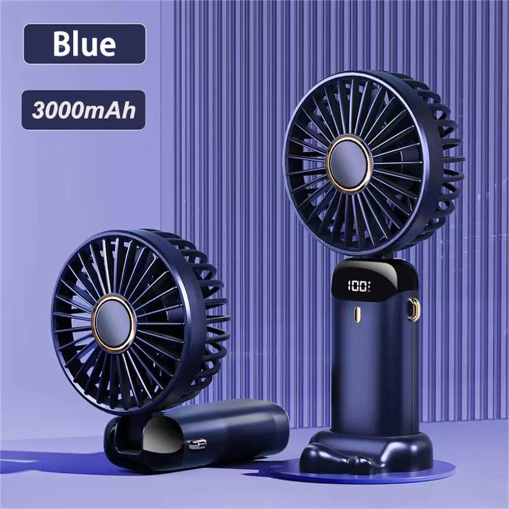 New Portable Digital Display Handheld Fan Office Desktop Multifunctional Folding Headed Small Electric Fan Foldable Mini Desk Fan with Led Digital Display 5 Speeds Multi-Functional Fan for Outdoor Indoor