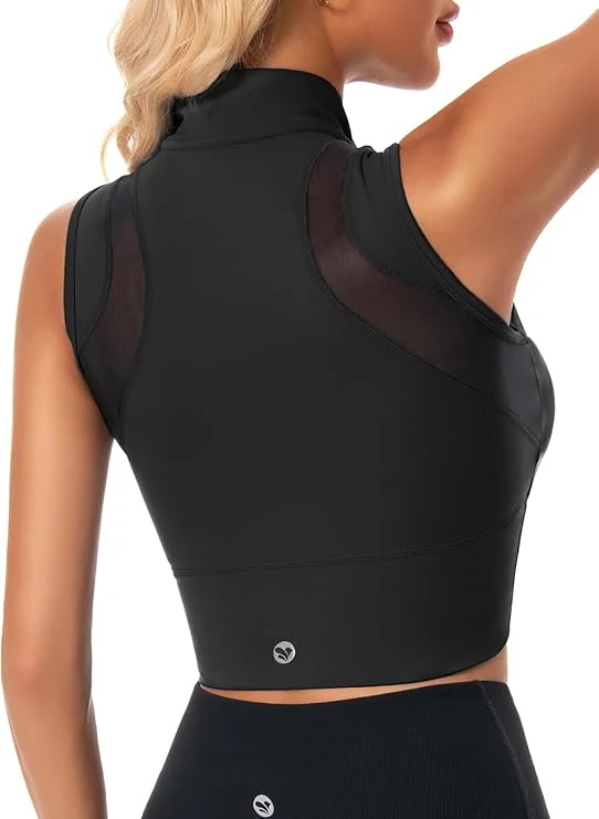 Half-Zip Stand-up Collar Crop Tank