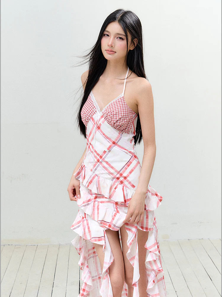 Asymmetric Ruffled Tie-Straps Dress