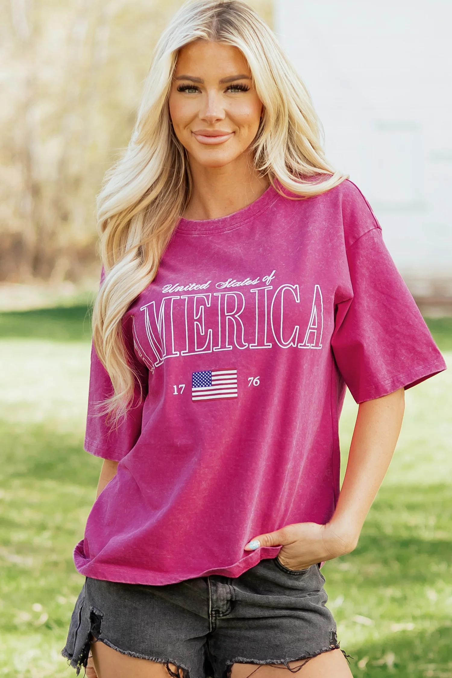 Rose Red AMERICA 1776 Graphic Mineral Wash Cotton Tee
