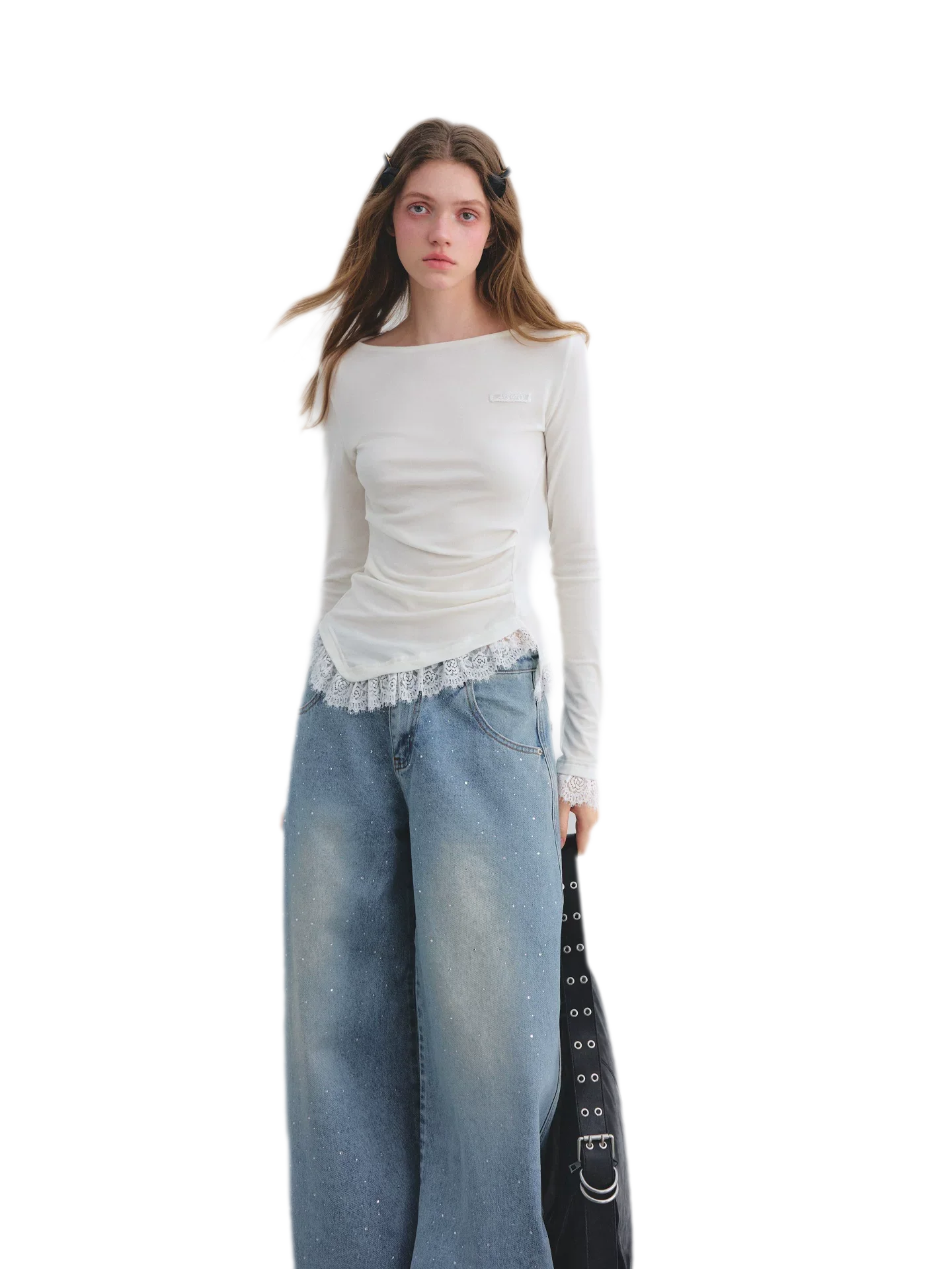 Lace Panel Ruched Hem Top