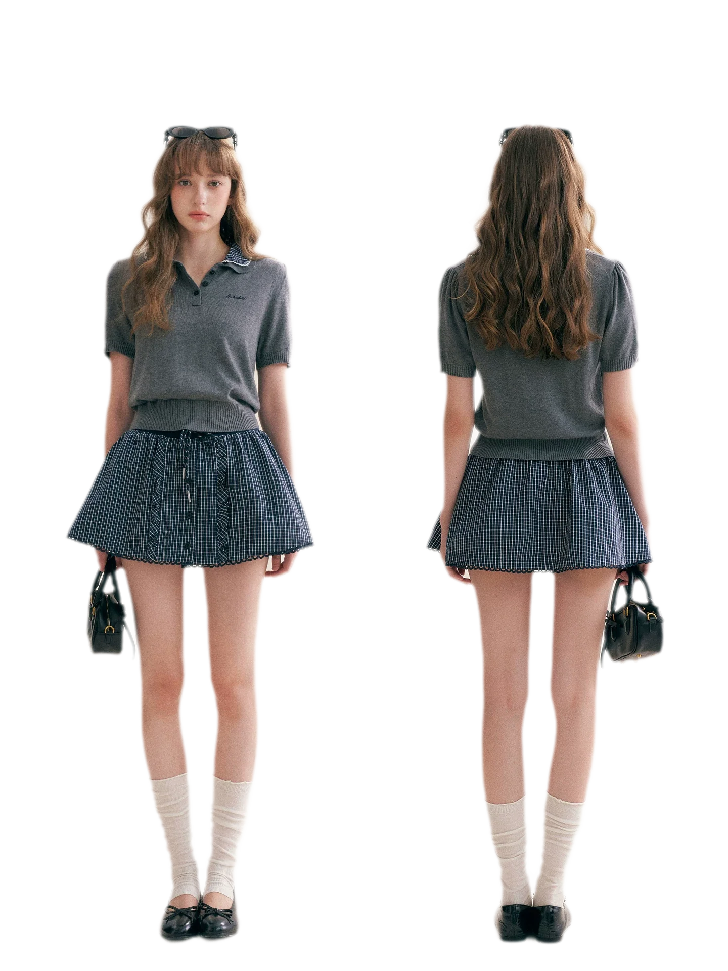 Wool Blend Plaid Skirt Set