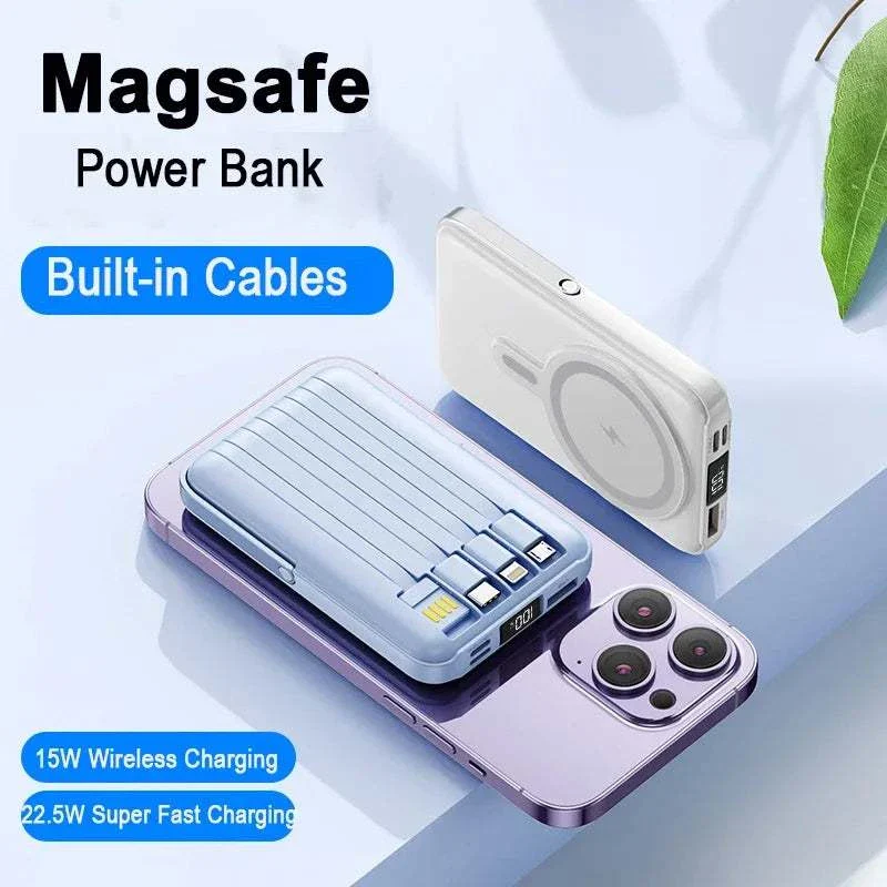MagStream Pro 30000mAh Magnetic Power Bank with Built-in Cables & Stand