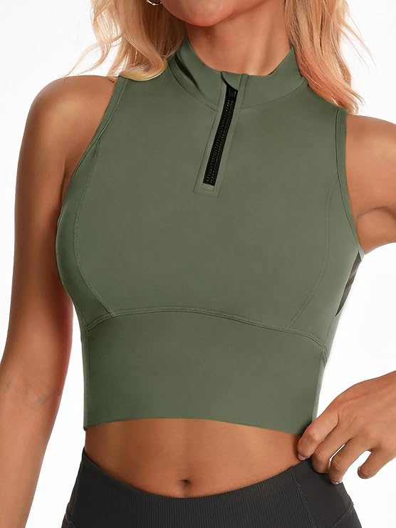 Half-Zip Stand-up Collar Crop Tank