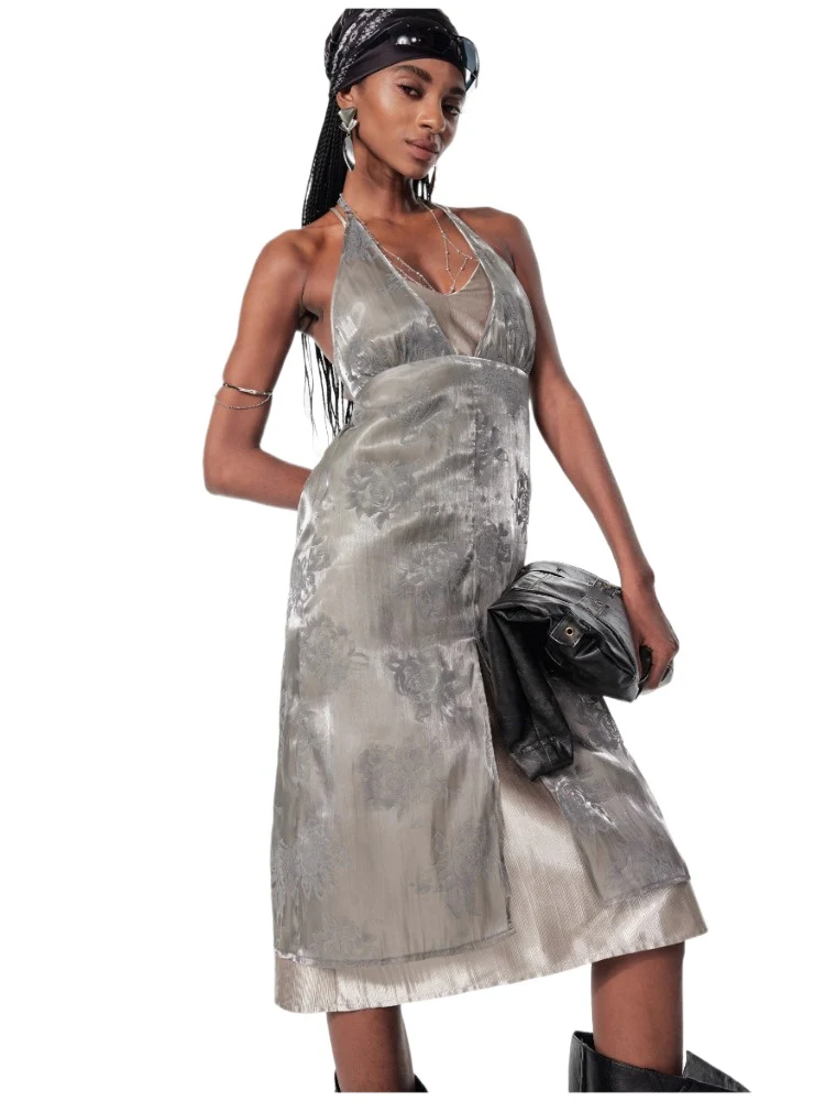 Double Layer Lace Backless Dress