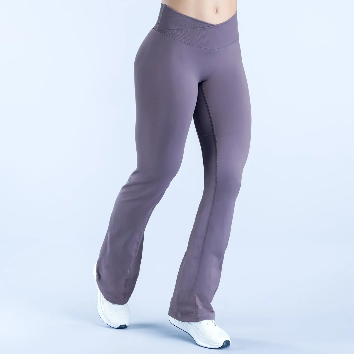 Seamless Cross-Waist Yoga Pants with Flared Legs