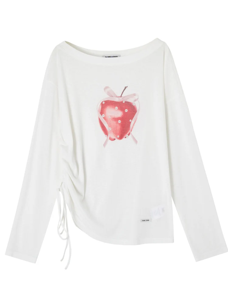Printed Tie-Up Gauze Long-Sleeve T-Shirt