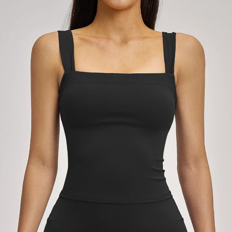 Women's Square Neck Yoga Top with Built-In Bra