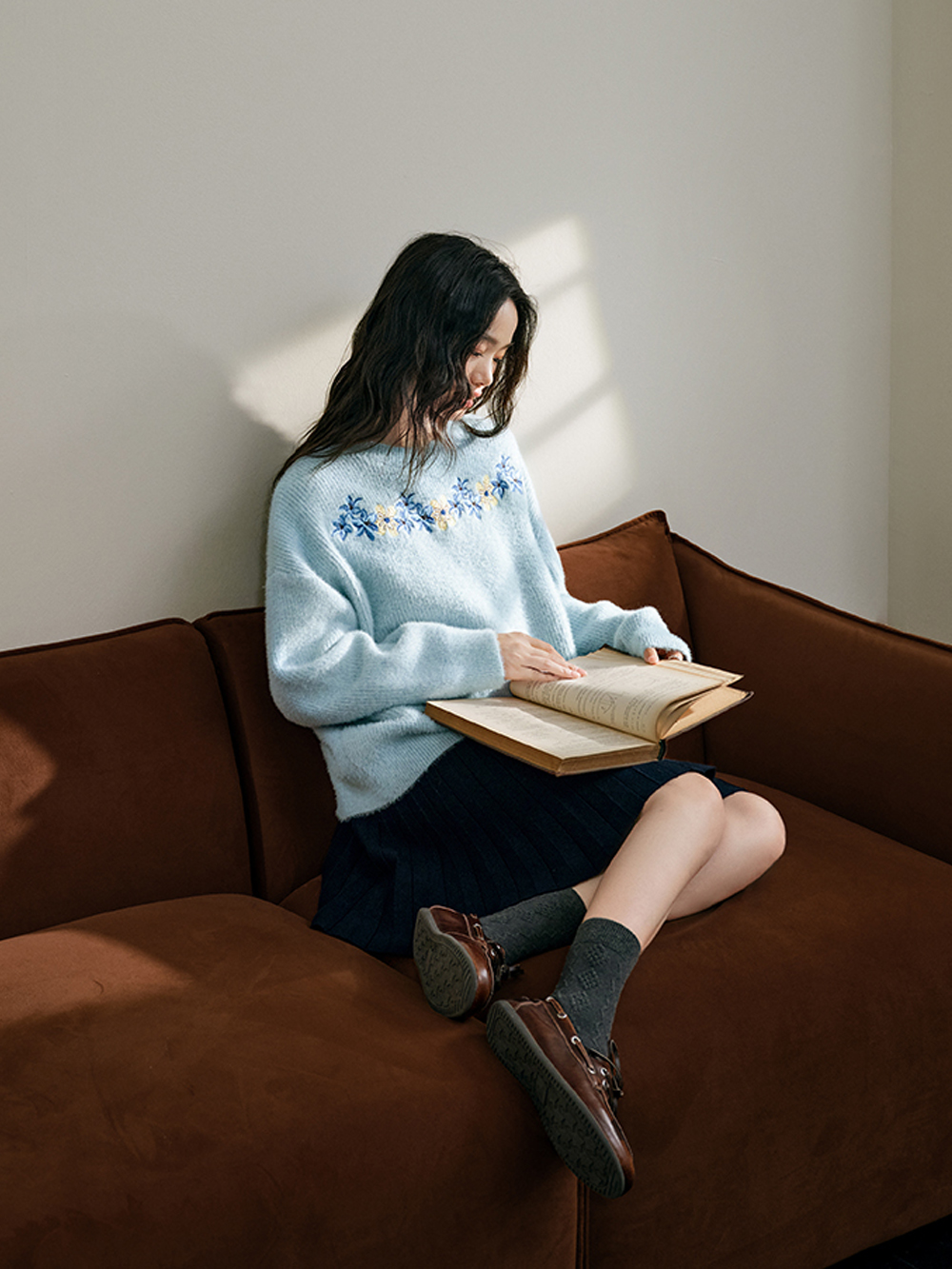 Embroidered Crew Neck Sweater