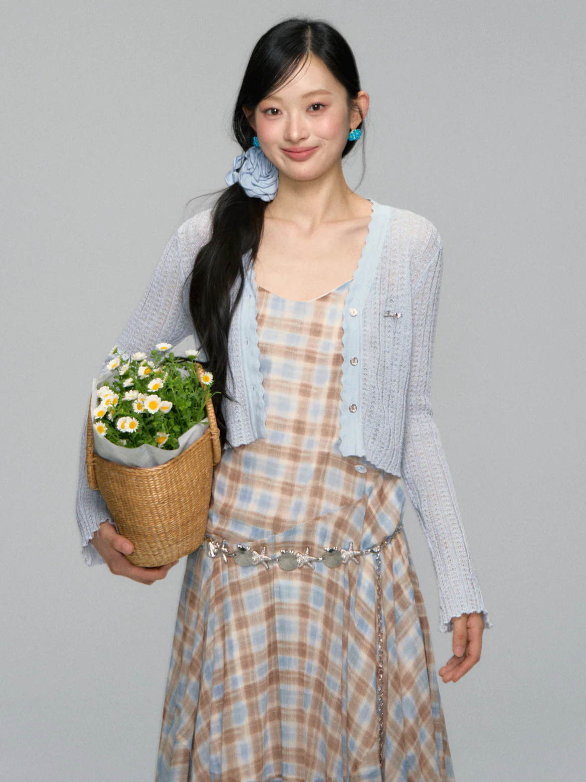 Plaid Ruffle Hem Midi Dress