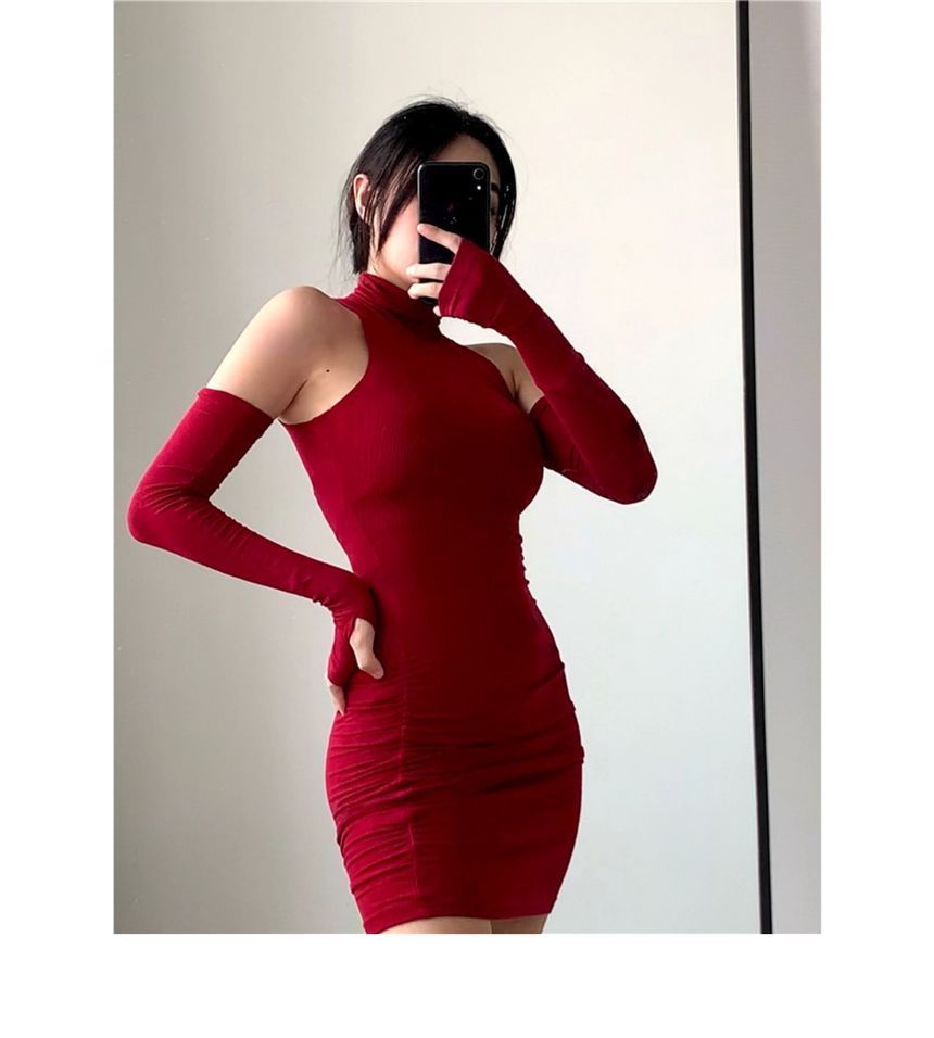 Mini Dress Sleeveless Sleeves With Plain Turtleneck Arm