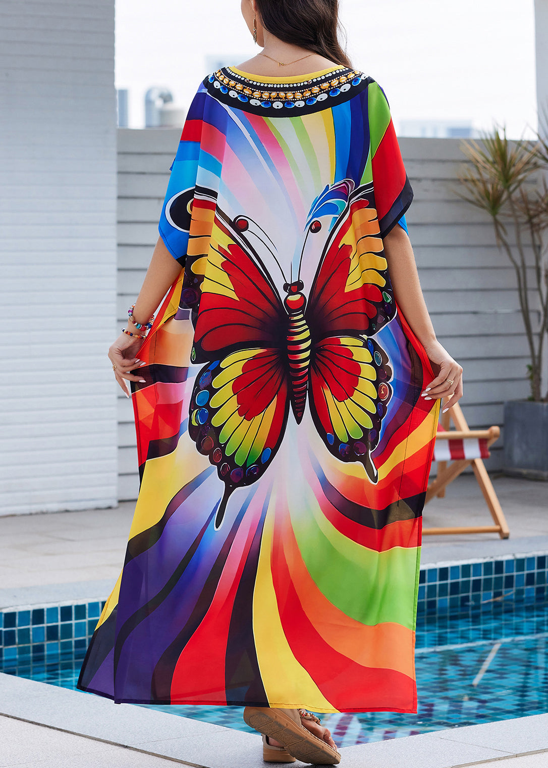 Summer Rainbow Side Fashion Print Maxi Dress Open Butterfly