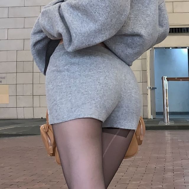 Zip Rise Shorts Knit Melange Applique / Hoodie Mid