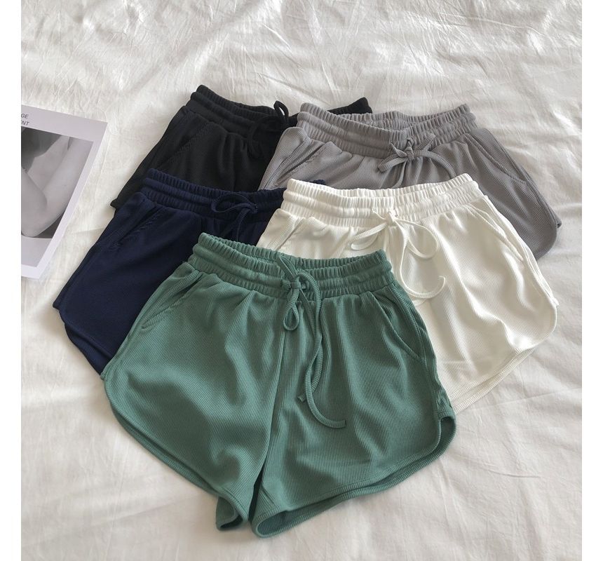 Drawstring Plain Sweat Shorts Waist