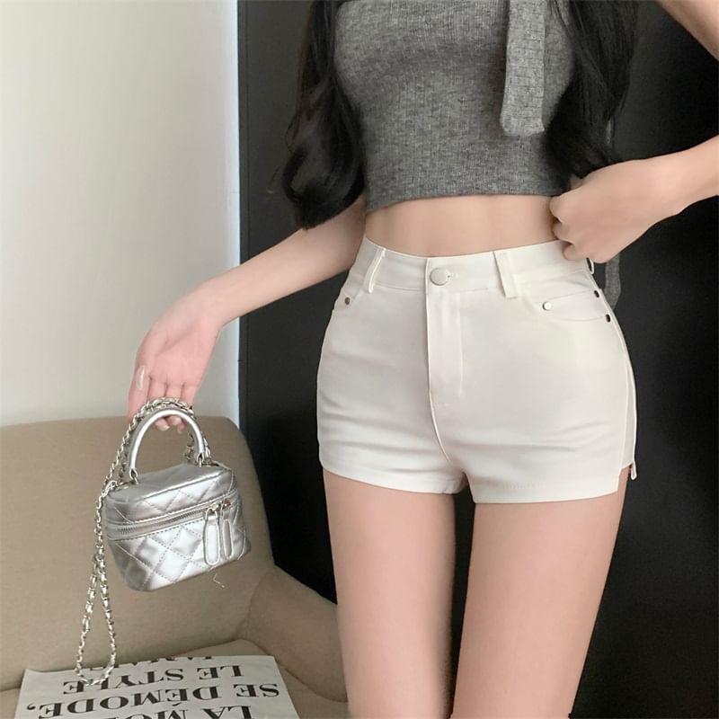 Shorts Plain Zip High Waist Hem