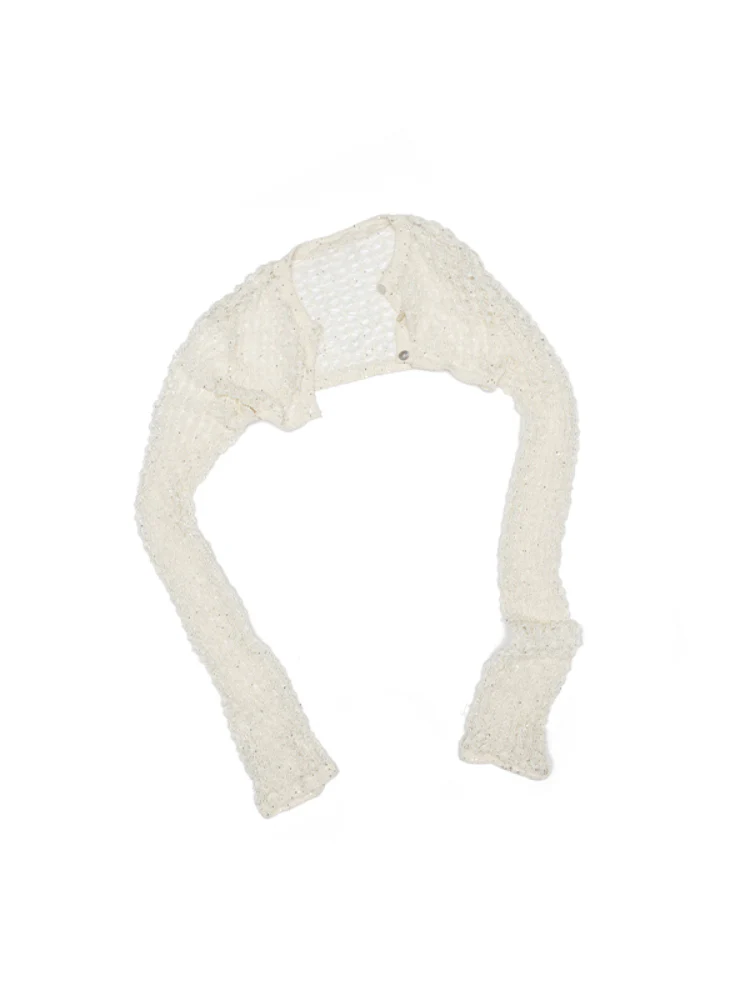 Hollow-Out Knitted Cropped Long-Sleeve Cover-Up