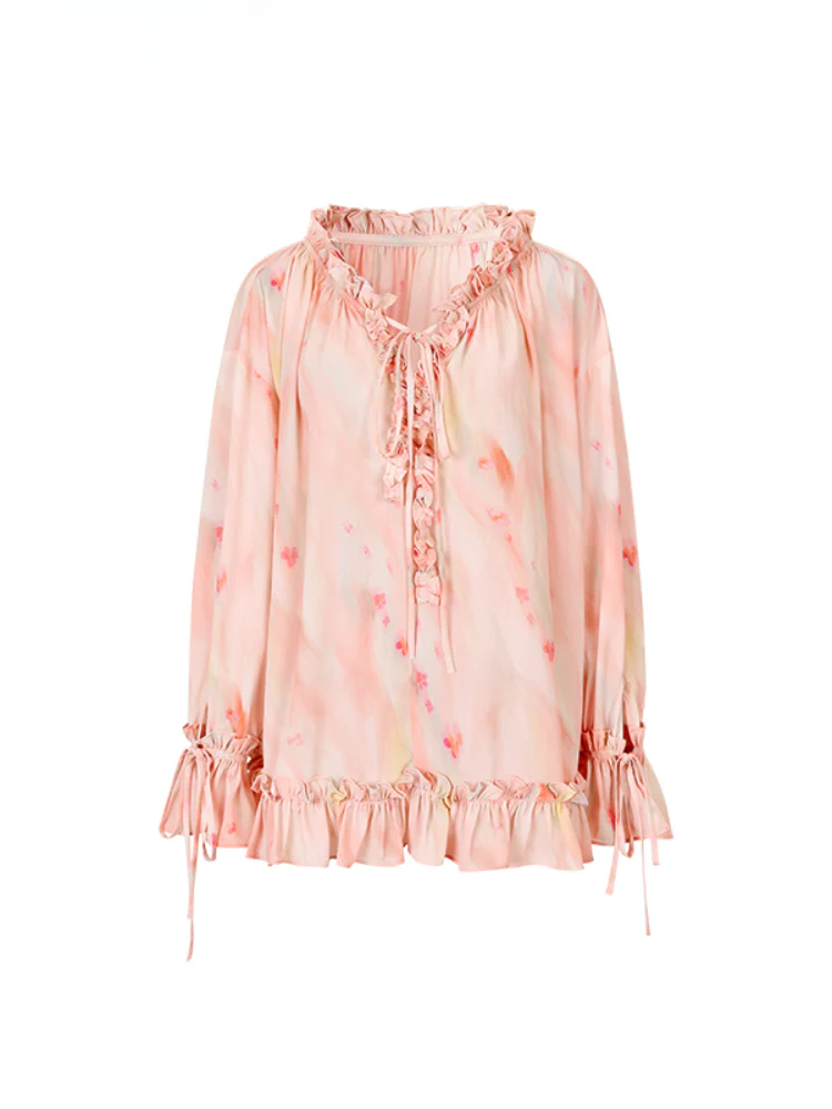 Colorful Floral Ruffled Blouse