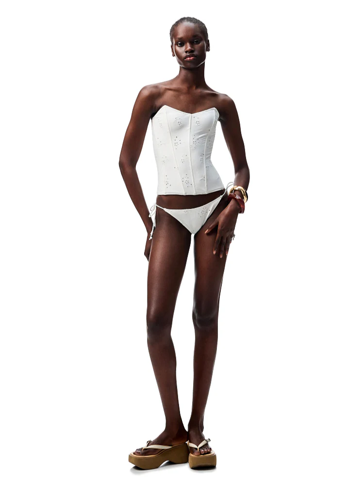 Jacquard Fishbone Strapless Sexy Swimsuit