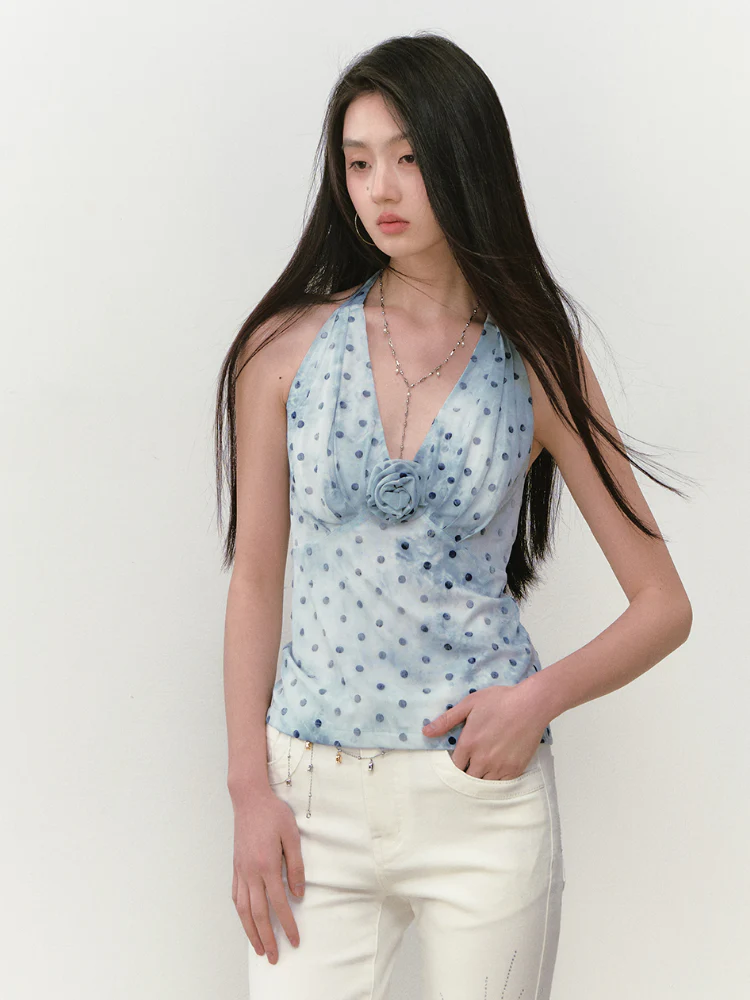 Polka Dot Rose Halter Vest