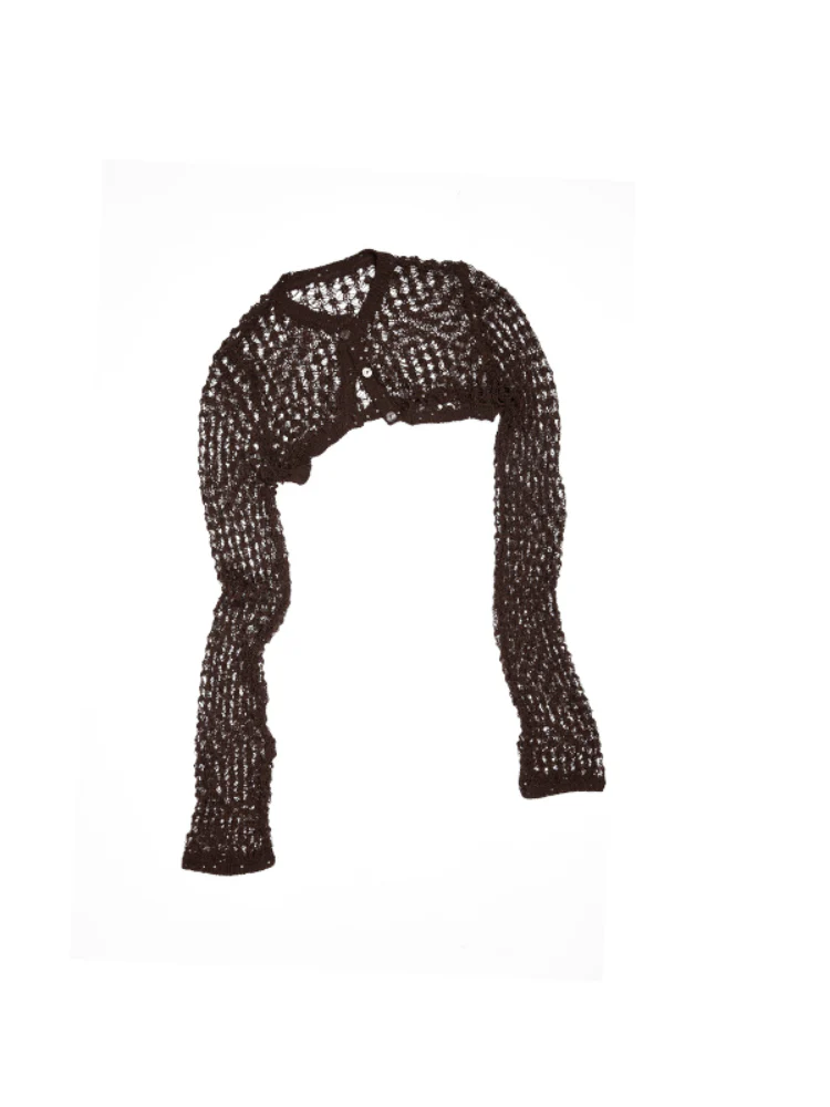 Hollow-Out Knitted Cropped Long-Sleeve Cover-Up