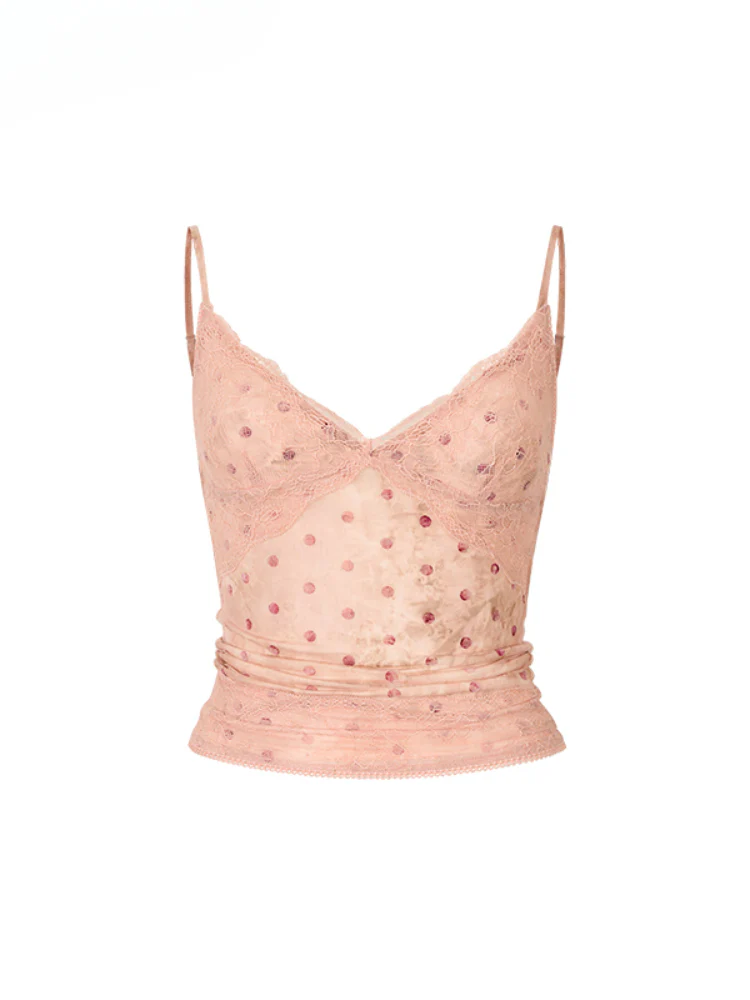 Irregular Tie-Dye Polka Dot Lace Vest