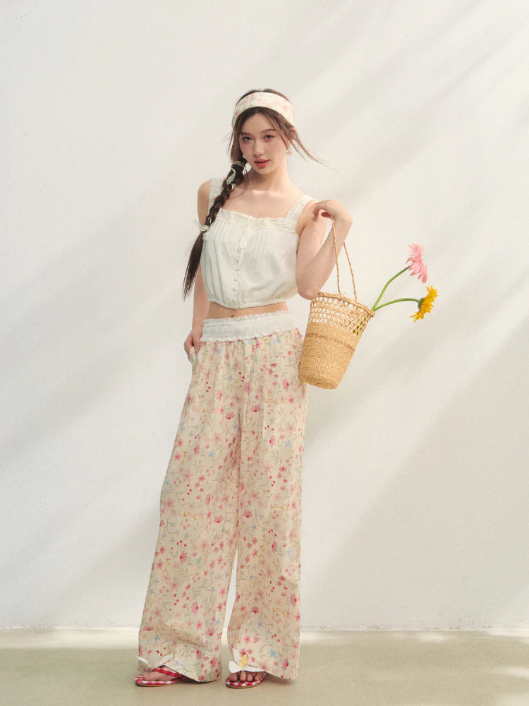 Waist-Cinching Lace-Trimmed Spaghetti-Strap Vest